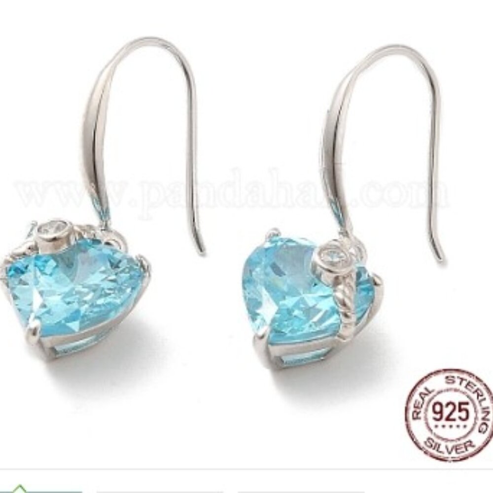 NWOT -  Heart shaped CZ Dangle drop earrings in 925 sterling silver